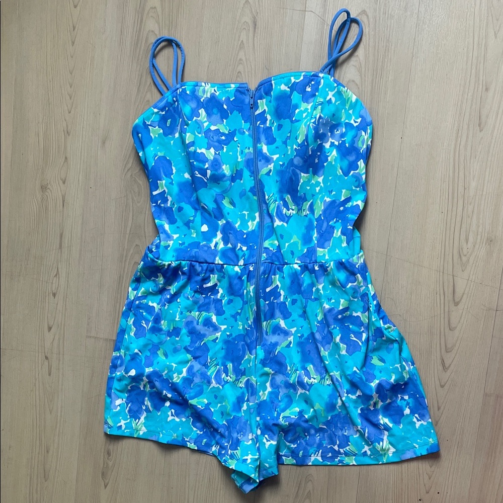 Sea Waves Vintage Floral Cotton Playsuit Romper